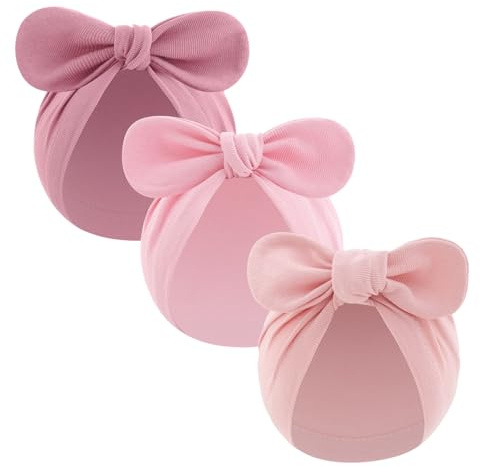 PythJooh 3PCs Newborn Baby Girl Boy Bowknot Turban Hats 0-3M | Infants Knot Beanie Caps Soft Cotton Headwrap Hospital Hats