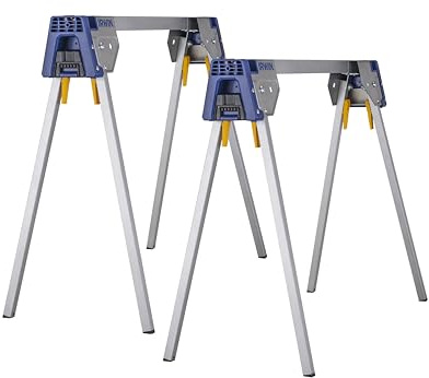 IRWIN All Metal Sawhorse (TWINPACK) Heavy-Duty Folding Work Support for Construction, Carpentry & DIY Projects, Durable Steel Build, Non-Slip Top, Portable Jobsite Saw Horse Stand