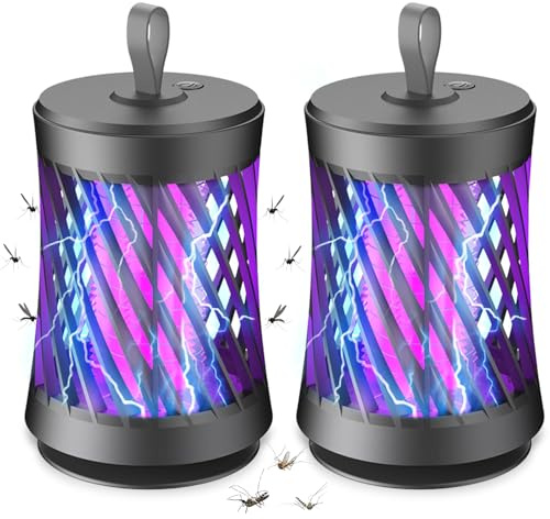 2 Stück Insektenvernichter Elektrisch,Insektenfalle Mückenlampe 360° Mit Uv-Lampe,Wiederaufladbare Mückenvernichter Lampe,Tragbare Moskito Repellent Lampe,Mosquito Zapper Für Camping Gärten Innen