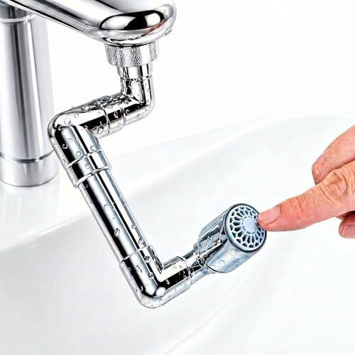 Tylola Brass Tap Extender, Kitchen & Bathroom, 1080°, One-Touch Stop | Heavy 245 g solid brass body with 14 cm (5.5) reach and stable swivel joints for easier rinsing and better control.