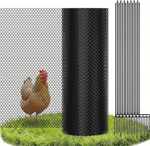 ZIKEBTUY Hühnerzaun 25m L x 100cm H mit 15 Pfählen - Mobiler Begrenzungszaun