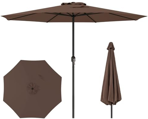 COSTWAY Ombrellone da Giardino 350 cm, Ombrellone da Spiaggia con 8 Stecche, Manovella, per Cortile Piscina Giardino (Marrone, 350 cm 8 Stecche)