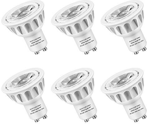 SZGMJIA GU10 LED Bulbs, LEDMEI 6 Pack GU10 Led Light Bulbs, 50W Halogen Bulb Equivalent, 120 Volt, 6.5W 550lm, 4000K Natural White, 40° Beam Angle Spotlight, UL Listed, Non-Dimmable