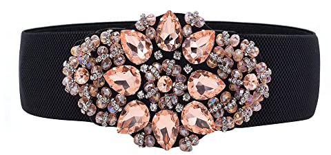 TeeYee Damen Mädchen Große Strass besetzt Schnalle Einstellbar Elastische Breite Gürtel rosa