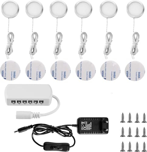 Lightess 6er Unterbauleuchte Küche LED Vitrinenbeleuchtung 12V Kaltweiß | Unterschrank Beleuchtung 8mm dünn, 250LM, Alu 60x8mm, für Küche Vitrine Schrank Regal Garderobe mit EU Stecker