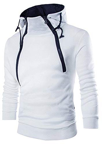Xmiral Kapuzen-Pullover Herren Einfarbig Lose Kapuzensweatshirt Hoodies Reißverschluss-Ausschnitt(S,Weiß)