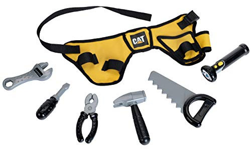 Theo Klein 3222 Caterpillar Werkzeuggürtel | Mit robustem Werkzeug wie Hammer, Zange u.v.m. | Batteriebetriebene Taschenlampe | Maße: 76 cm x 24 cm x 4,5 cm | Spielzeug für Kinder ab 3 Jahren