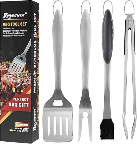 ROMANTICIST 4pcs Heavy Duty Grill Accessories for Top Chef - Professional Grill Tool Set & Basic BBQ Tools for Backyard Restaurant Outdoor Kitchen - Deluxe Grill Gift for Dad on Father’s Day Christmas