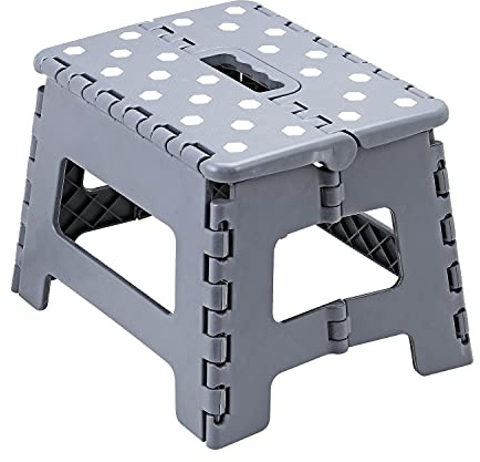Multi-Purpose Anti-Slip Folding Plastic Step Stool, 9 inch 22cm Height Compact Foldable Stool For Kids & Adults, Kitchen Garden Bathroom Collapsible Stepping Stool (Grey)