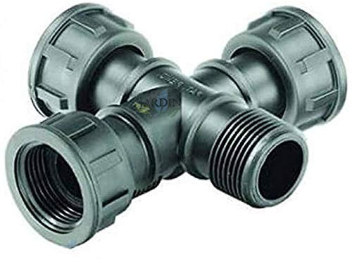 Suinga CROCE COLLETTORE DI IRRIGAZIONE 1 maschio x femmina x femmina x femmina. Utilizzato per l'installazione di impianti di irrigazione e elettrovalvole da giardino, nero