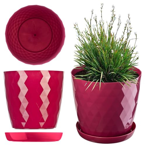 KADAX Pot de Fleurs 25 cm – en Plastique avec Soucoupe Intégrée, Pot de Plante pour Une Décoration Florale Moderne dans l'espace Intérieur (Rose)