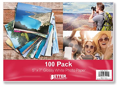 Better Office Products Premium Glossy Photo Paper, 5 x 7 inch, 100 Sheets, 200gsm, 5 x 7, 100-Count Pack