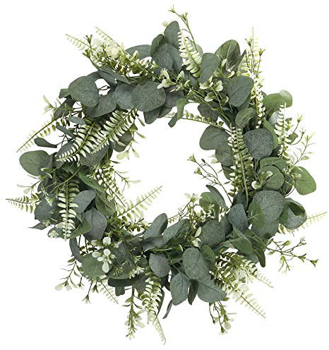HUAESIN Künstliche Eukalyptus Kranz Grün Türkranz Deko Wandkranz Girlande Kunstpflanze Hängen Kranz für Hochzeit Tür Party Fenster Garten Wand Kamin Dekoration 40cm