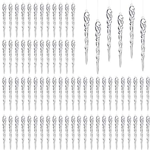 50 Pieces Xmas Icicle Ornaments Christmas Tree Pendant Hanging Twisted Icicle Decorations DIY Winter Wonderland Holiday New Year Party Snow Theme Decoration