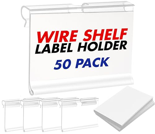 50 Pack Reusable Plastic Wire Shelf Label Holder, for Pantry Retail Merchandise Shopping Mall Store Shop Supermarket UPC Price Card Sign and Ticket Display Holder, Clip-On Design. 6cm X 4cm By NuBliss