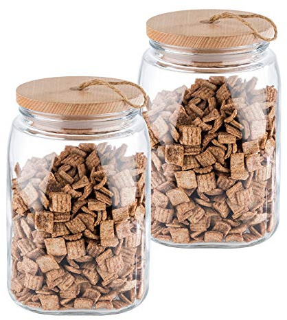 APS Vorratsglas „Woody“ 2er-Set - Hochwertiges Glasbehältnis mit Deckel aus Holz – Durch die Silikondichtung bleibt das Aroma des Inhaltes länger vorhanden – 2,5 Liter