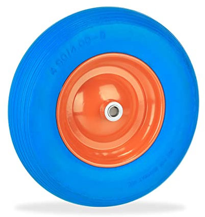 Relaxdays Ruote Carriola 4.80 4.00-8, Gomma Piena con Cerchione in Acciaio, Antiforatura, da Carrello, PU, Blu Arancione