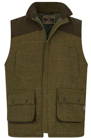 WALKER AND HAWKES - Gilet da tiro Derby Tweed Warrington da Uomo con Toppa sulla Spalla - Salvia Oscura - 3XL