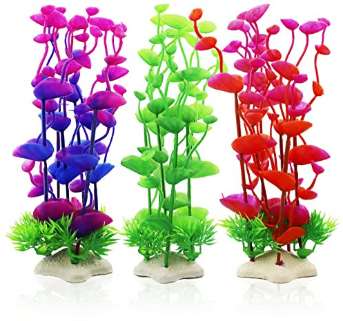 LAMXD Lot de 3 plantes artificielles pour aquarium, plantes décoratives en plastique pour aquarium, plantes aquatiques artificielles pour tous les poissons – 3 couleurs