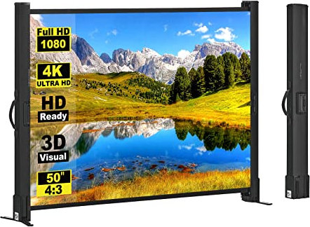 excelimage Schermo per proiettore con supporto, 50 pollici 4:3, telo portatile, facile da installare e trasportare, proiezione retrattile, perfetto per film al chiuso e all'aperto.