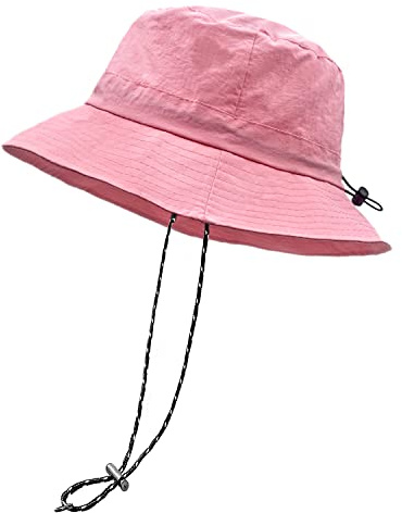 woogwin Vattentät hink regnhatt med hakrem snabbtorkande packbar boonie solhatt safari-hatt UV-skydd, Rosa 1, M-XL