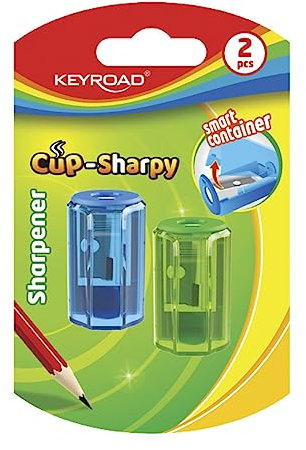 KEYROAD Ergonomischer Anspitzer Einzeln / 2 Stück/Kunststoff/Klingen aus Stahl/von Bleistiften und Buntstiften/Blister - Mischfarben/Sharpener Spitzer
