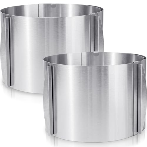 Hushee 2 Pcs 6 to 12 Inch Cake Ring 5.9 Inch High Adjustable Cake Mold Baking Rings Kit Round Stainless Steel Decorating Bakeware Tools with Scaling for Mousse Baking Dessert Making