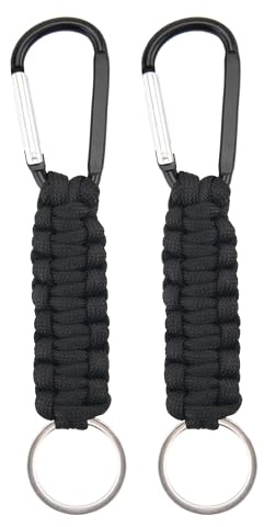 Sanrolax Schlüsselanhänger Karabiner,2 Stück Schwarz Geflochtenes Paracord Schlüsselanhänger mit Karabiner,Camping Wandern Bergsteigen Rucksack karabinerhaken schlüsselanhänger