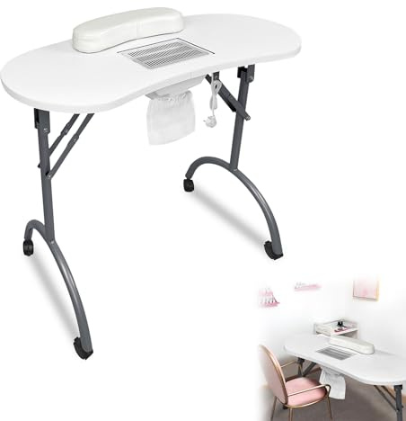 CEEDIR Klappbarer Maniküretisch mit Absaugung 98x44x77cm Mobilesmanikürtisch Nageltisch Studiotisch Maniküre Tisch mit Rollen, Schublade & Aufbewahrungstasche für Nagelstudio Weiß