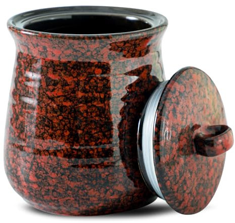 Tikooere Ceramic Food Storage Jar, Coffee Canister for Countertop with Lids Airtight, Large Flour,Spices,Beans,Rice and Candies Containers for Kitchen and Home,Gift for Halloween,Farmhouse,35 OZ Red