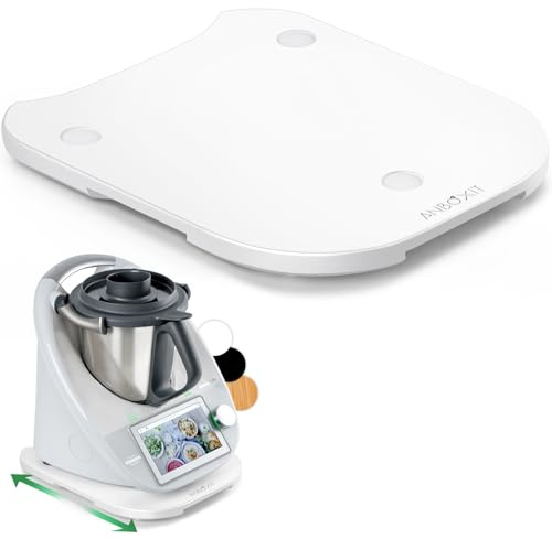ANBOXIT Tabla Deslizante para Thermomix TM6/TM5, Base para Thermomix con Ruedas, Soporte para Bimby,de Bambú - Blanco