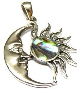 Anhänger Silber, Motivanhänger  Sonne Mond  Abalone Muschel, Sterlingsilber, Schmuck Damen