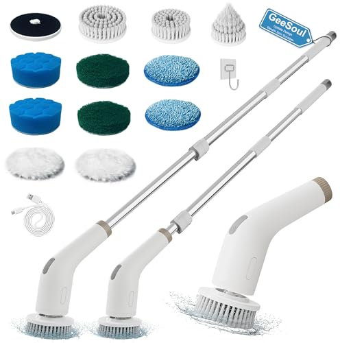 GeeSoul Electric Spin Scrubber, 13 in 1 Electric Cleaning Brush, Large Power with 2 Adjustable Speeds, Shower Cleaner Brush for Bathroom, Tub, Toilet, Kitchen