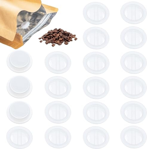 20 PCS CO2 Filter Valves for Coffee Canister - PE Filter Set, Replacement Releasing Valves for Bean Container, Degassing Way Breather for Food Bags