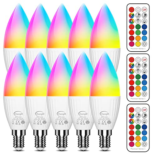 LED Lampe E14 RGBW Farbwechsel Glühbirne mit Fernbedienung, Warmweiss 10er | 2700K, 5 Watt (ersetzt 40W) Dimmbar Farben LED Glühbirne