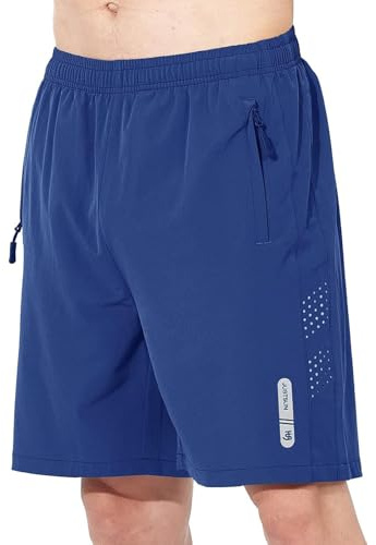 JustSun Shorts herr sport snabbtorkande lätta andningsbara med dragkedja, Midnattblå, L