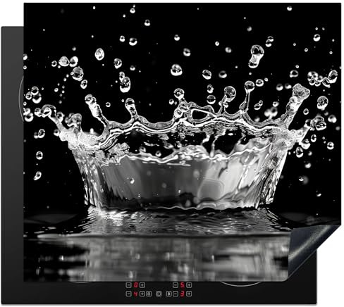 KitchenYeah© Herdabdeckplatte Einteilig Induktionsmatte Küche Abdeckung | 60x52 cm - Ceranfeld Herd Abdeckplatte Deko Vinyl Matte Aufrollbar Wasser - Schwarz - Abstrakt