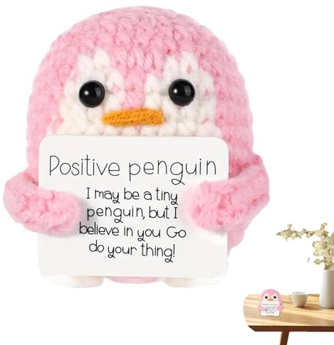Positiver Pinguin – Pinguin-Spielzeug mit Positivkarte, Positive Pinguine aus Plüsch, handgefertigt, liebenswertes Pinguin-Spielzeug zum Sammeln, gehäkelte Pinguinpuppe, Pinguin Pa
