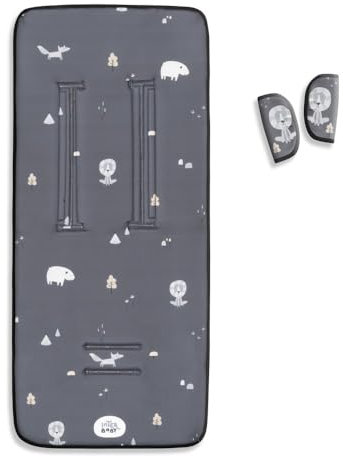 Interbaby Colchoneta Silla Paseo Universal para Verano | Transpirable y Cómoda | Funda Carro Bebe 100% Algodón, 84x34cm, Protectores para Arnés | Funda Silla Paseo Forest Gris