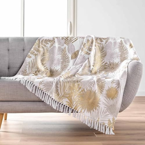 Douceur d'Intérieur Melisse Plaid con Frange, 125 x 150 cm, Cotone e Poliestere Stampato
