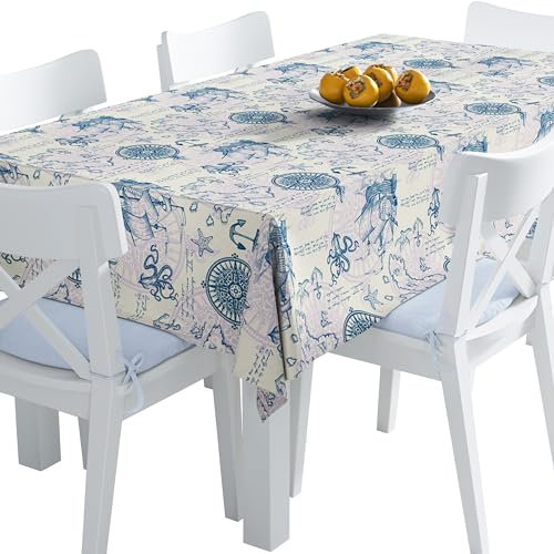 HEKO PANELS Tischdecke Wasserabweisend Abwaschbar 140 x 220 cm Tischtuch Outdoor Gartentischdecke Fleckschutz Tafeldecke Seekarte