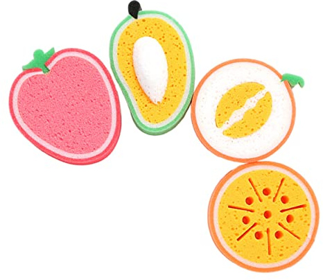 Anneome 4pcs Fruit-Shaped Dish Scrub Sponges, Reusable Sponge Kitchen Cleaners for Dishes, Tabletops and Walls, Non-Scratch Cleaning Tools