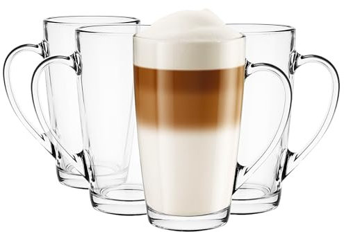 Glasmark KROSNO 1992 Lot de 4 à café, à thé avec anse, 400 ml, café, thé, latte, à thé, à boire, grand verre, passe au lave-vaisselle Alex