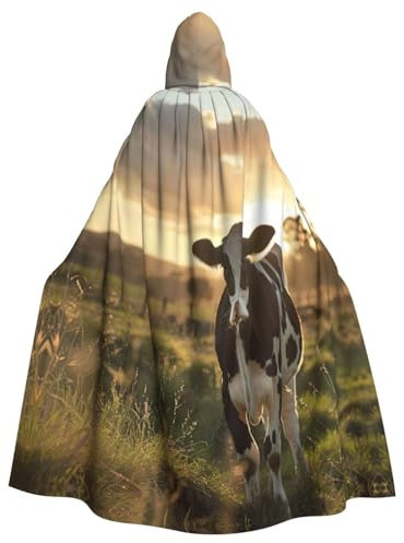 LIXLZH Capa universal con capucha con estampado de vaca lechera para adultos, disfraz de bruja para Halloween, carnaval