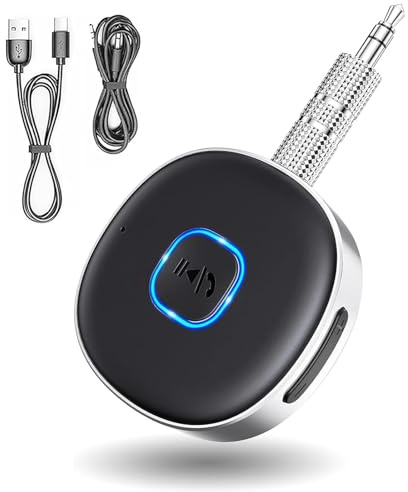 RUOVXWU Car Bluetooth AUX Adapter,Portable 3.5mm AUX Car Adapter 5.0 Bluetooth Receiver for Home Stereo/Speaker/Wired Headphones Hands-free Calls, Dual Connection,16H Playtime