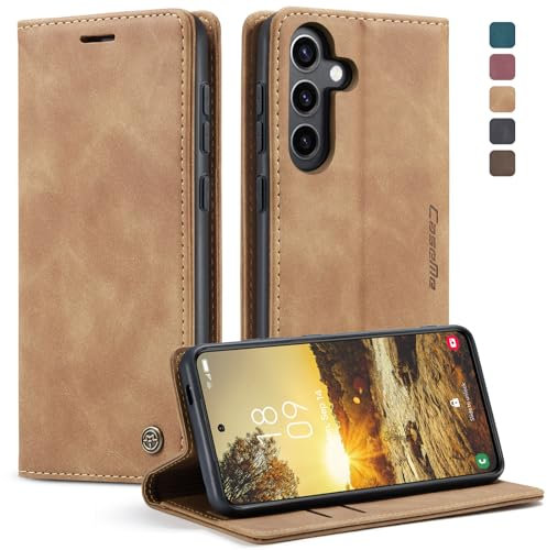 KZB Handyhülle für Samsung Galaxy S24 FE 5G Hülle Premium Leder Klappbar Tasche Flip Case Magnet Kartenfach Standfunktion Klapphülle Schutzhülle für Samsung Galaxy S24 FE 6,7'' - Braun