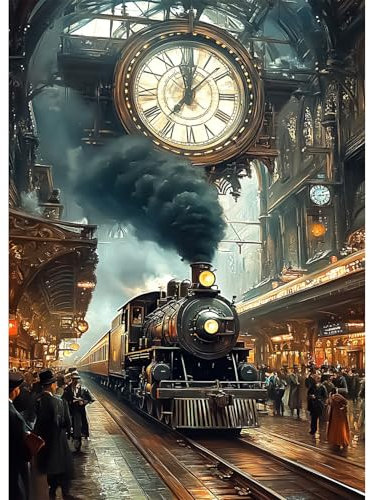 AIRDEA Gare Diamond Painting Adulte, 5D DIY Horloge Peinture Diamant Activité Manuelle Adulte, Diamant Painting pour Décoration Murale Maison 30x40 cm