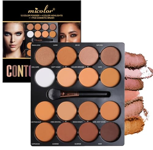 Dynaeuty Contouring Palette, 16-Farben-Pulver-Konturenpalette, Cosmetics Contour and Highlighting Powder Foundation Palette, Für Helle & Dunkle Haut #A