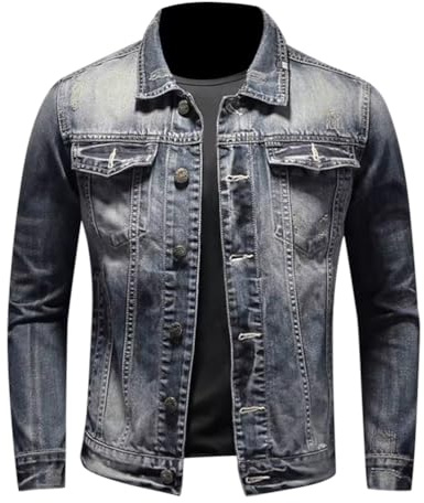 Minetom Veste De Travail pour Hommes Rétro Blouson en Denim Veste en Jean Décontractée Manteau d'automne avec Boutons Et Poches D Gris Bleu M