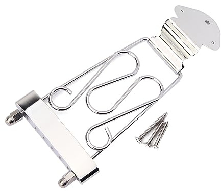 Ga411 Gitarrensaitenhalter 6-saitig mit Schrauben für Archtop Jazzgitarre | Silberfarbenes Metall, Höhenverstellbare Brücke, Trapezförmige Ausführung